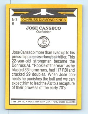 1986 Donruss Diamond Kings #6 Jose Canseco Oakland Athletics