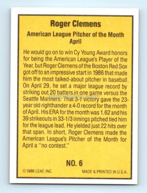 1986 Donruss Highlights #6 Roger Clemens Boston Red Sox