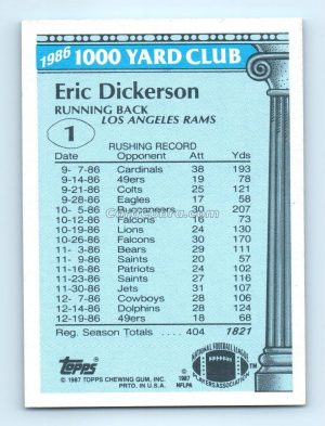 1987 Topps 1000 Yard Club #1 Eric Dickerson Los Angeles Rams