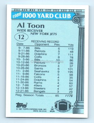 1987 Topps 1000 Yard Club #12 Al Toon New York Jets