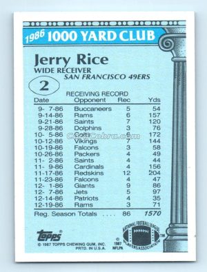 1987 Topps 1000 Yard Club #2 Jerry Rice San Francisco 49ers