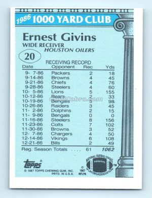 1987 Topps 1000 Yard Club #20 Ernest Givins Houston Oilers