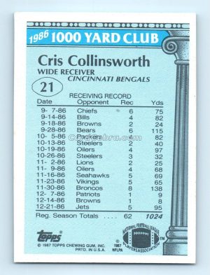 1987 Topps 1000 Yard Club #21 Cris Collinsworth Cincinnati Bengals