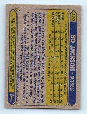 1987 Topps #170 Bo Jackson Kansas City Royals Rookie Card