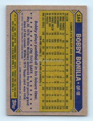 1987 Topps #184 Bobby Bonilla Pittsburgh Pirates Rookie Card