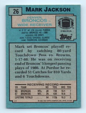 1988 Topps #26 Mark Jackson Denver Broncos Rookie Card