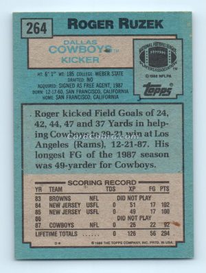 1988 Topps #264 Roger Ruzek Dallas Cowboys Rookie Card