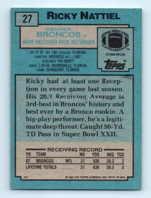 1988 Topps #27 Ricky Nattiel Denver Broncos Rookie Card