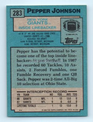 1988 Topps #283 Pepper Johnson New York Giants