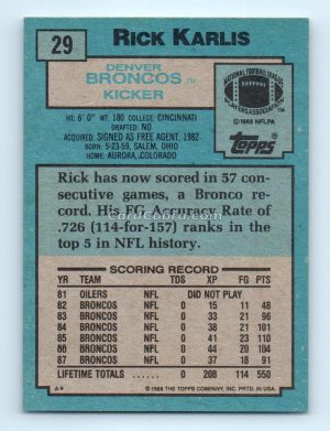 1988 Topps #29 Rick Karlis Denver Broncos