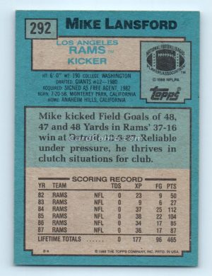 1988 Topps #292 Mike Lansford Los Angeles Rams