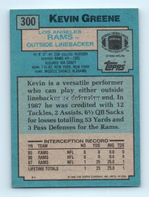 1988 Topps #300 Kevin Greene Los Angeles Rams Rookie Card