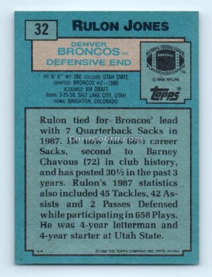 1988 Topps #32 Rulon Jones Denver Broncos