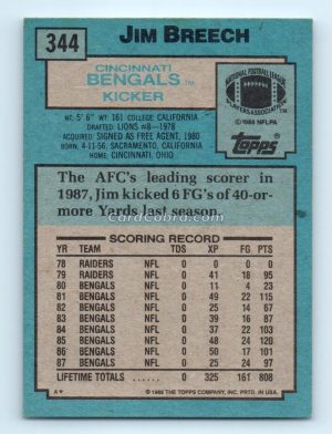 1988 Topps #344 Jim Breech Cincinnati Bengals