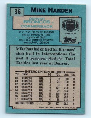 1988 Topps #36 Mike Harden Denver Broncos