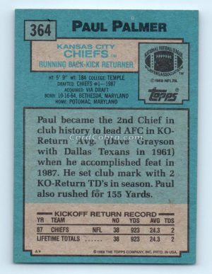 1988 Topps #364 Paul Palmer Kansas City Chiefs Rookie Card