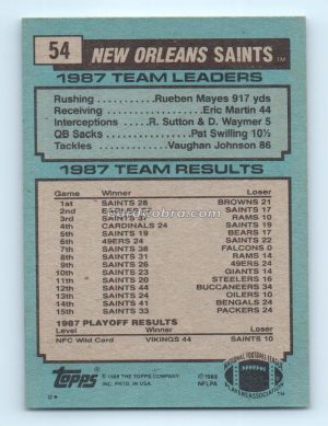 1988 Topps #54 Bobby Hebert New Orleans Saints