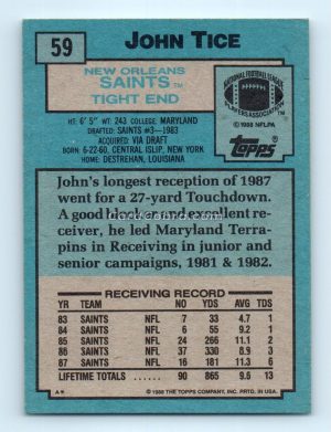 1988 Topps #59 John Tice New Orleans Saints Rookie Card