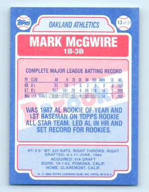 1988 Topps Bazooka #13 Mark McGwire Oakland Athletics