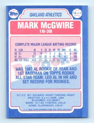 1988 Topps Bazooka #13 Mark McGwire Oakland Athletics