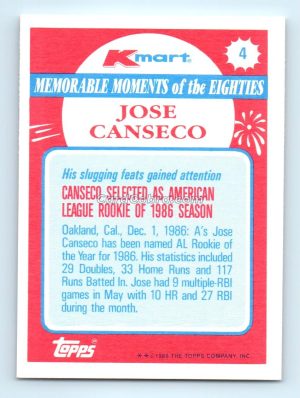 1988 Topps Kmart Memorable Moments #4 Jose Canseco Oakland Athletics