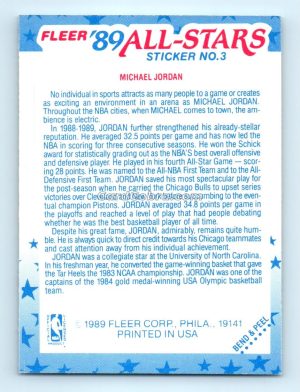 1989 Fleer Stickers #3 Michael Jordan Chicago Bulls