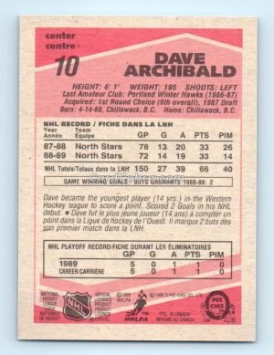 1989 O-Pee-Chee #10 Dave Archibald Minnesota North Stars