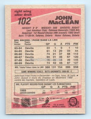 1989 O-Pee-Chee #102 John MacLean New Jersey Devils