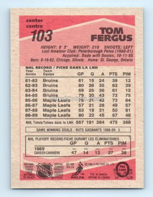 1989 O-Pee-Chee #103 Tom Fergus Toronto Maple Leafs