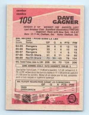 1989 O-Pee-Chee #109 Dave Gagner Minnesota North Stars