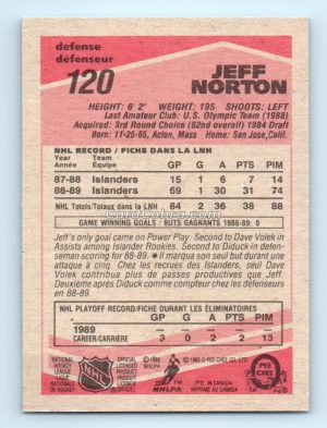 1989 O-Pee-Chee #120 Jeff Norton New York Islanders Rookie Card