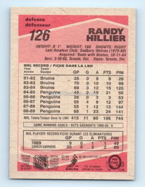 1989 O-Pee-Chee #126 Randy Hillier Pittsburgh Penguins