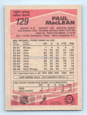 1989 O-Pee-Chee #129 Paul MacLean St. Louis Blues