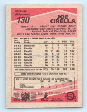 1989 O-Pee-Chee #130 Joe Cirella Quebec Nordiques