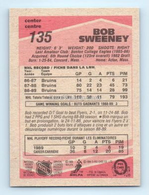 1989 O-Pee-Chee #135 Bob Sweeney Boston Bruins