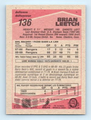 1989 O-Pee-Chee #136 Brian Leetch New York Rangers Rookie Card