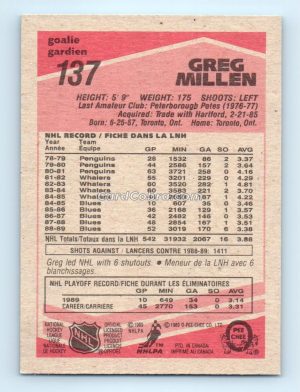 1989 O-Pee-Chee #137 Greg Millen St. Louis Blues