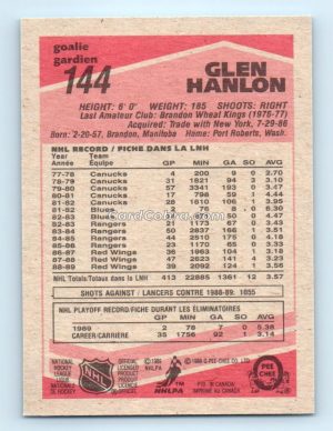 1989 O-Pee-Chee #144 Glen Hanlon Detroit Red Wings