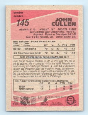 1989 O-Pee-Chee #145 John Cullen Pittsburgh Penguins Rookie Card