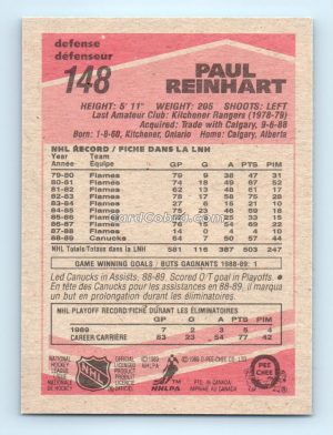 1989 O-Pee-Chee #148 Paul Reinhart Vancouver Canucks