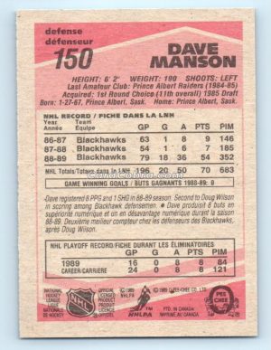 1989 O-Pee-Chee #150 Dave Manson Chicago Blackhawks Rookie Card