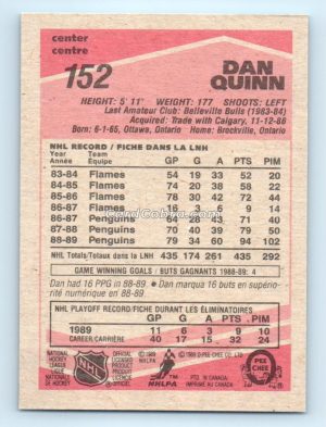 1989 O-Pee-Chee #152 Dan Quinn Pittsburgh Penguins