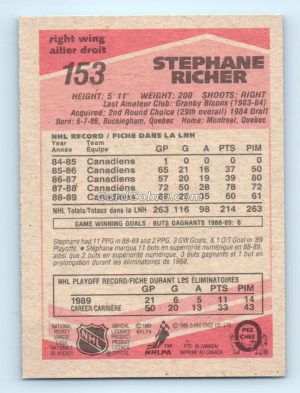 1989 O-Pee-Chee #153 Stephane Richer Montreal Canadiens