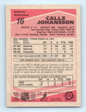 1989 O-Pee-Chee #16 Calle Johansson Washington Capitals Rookie Card