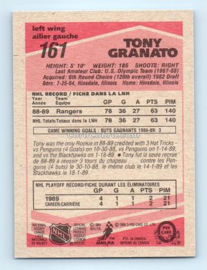 1989 O-Pee-Chee #161 Tony Granato New York Rangers Rookie Card