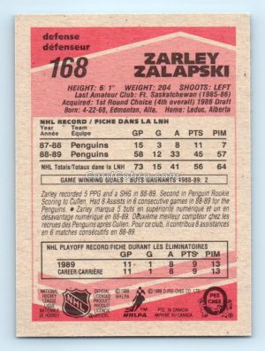 1989 O-Pee-Chee #168 Zarley Zalapski Pittsburgh Penguins Rookie Card