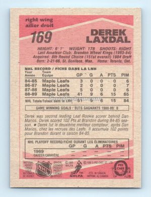 1989 O-Pee-Chee #169 Derek Laxdal Toronto Maple Leafs Rookie Card