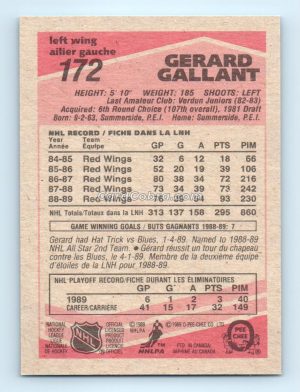 1989 O-Pee-Chee #172 Gerard Gallant Detroit Red Wings