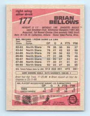 1989 O-Pee-Chee #177 Brian Bellows Minnesota North Stars