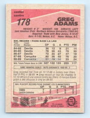 1989 O-Pee-Chee #178 Greg Adams Vancouver Canucks